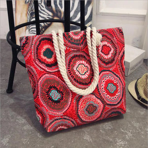 Casual Flower Printing Canvas Shoulder Bag for Women