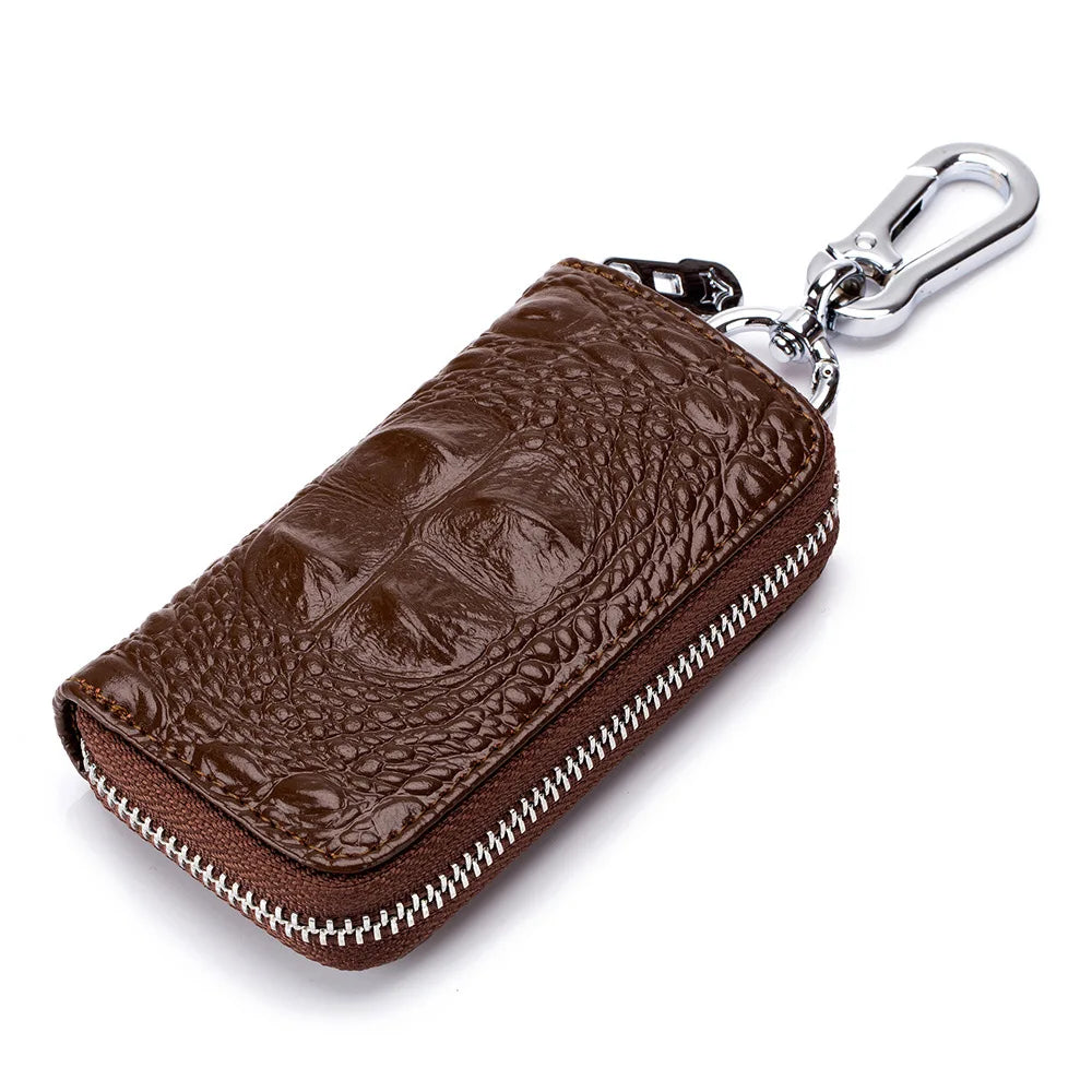 Crocodile Pattern Leather Key Bag Zipper Organizer Mini Wallet