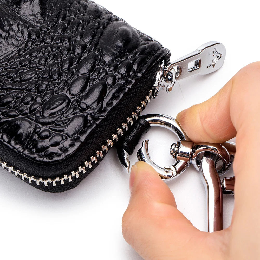 Crocodile Pattern Leather Key Bag Zipper Organizer Mini Wallet