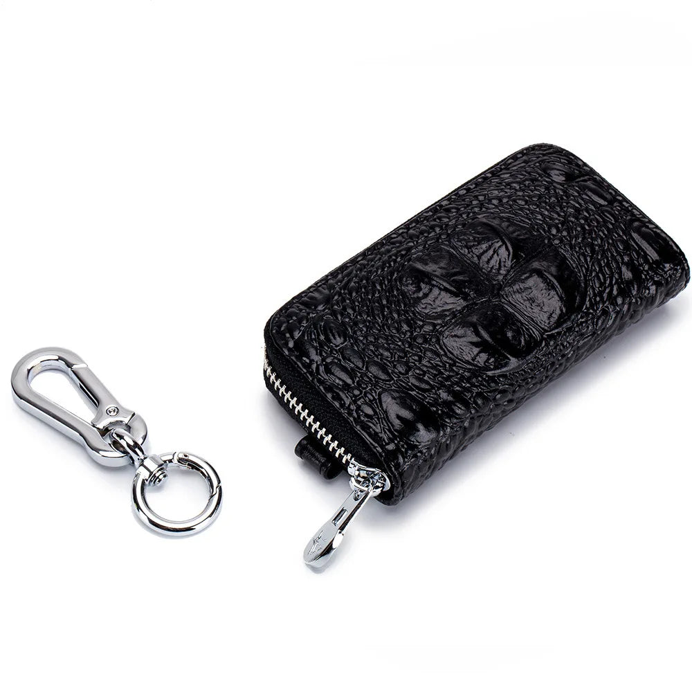 Crocodile Pattern Leather Key Bag Zipper Organizer Mini Wallet