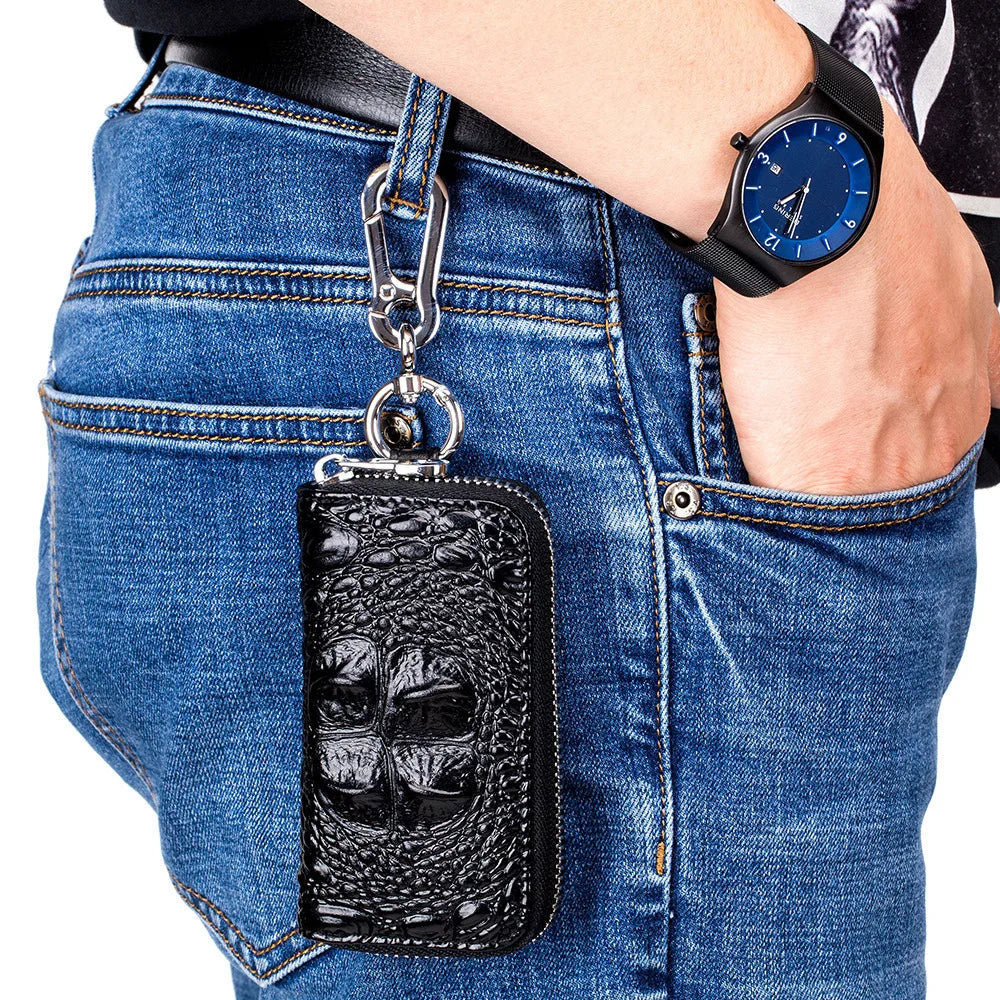 Crocodile Pattern Leather Key Bag Zipper Organizer Mini Wallet