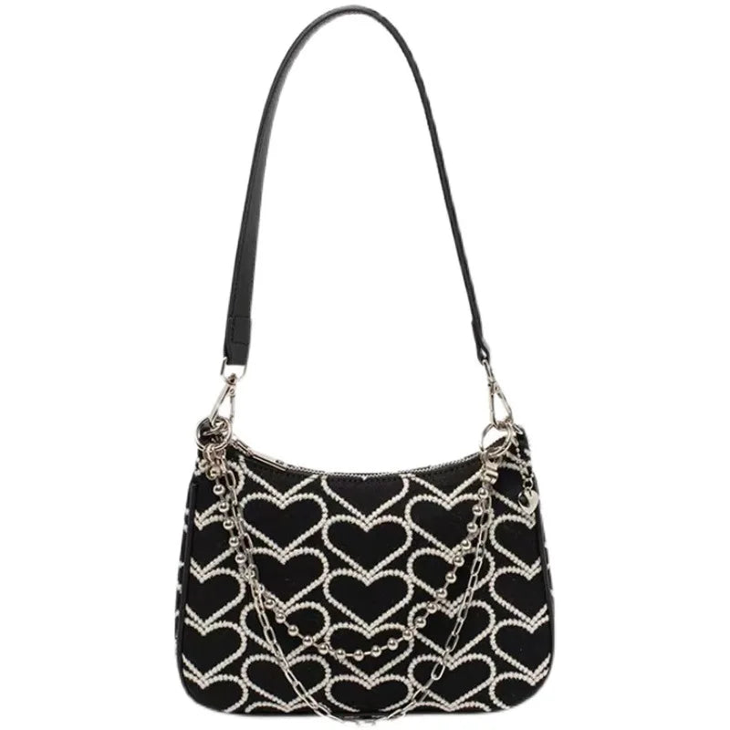 Heart Shape Embroidered Shoulder Bag Girl Autumn Winter Lolita Gothic Tote