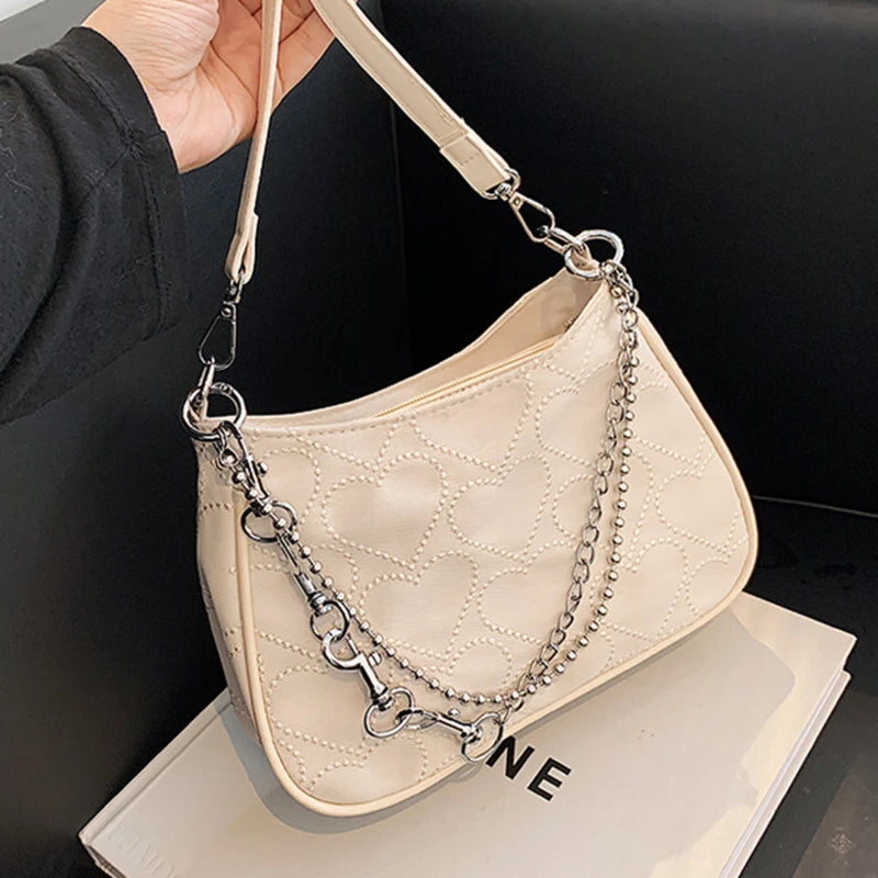 Heart Shape Embroidered Girl Shoulder Bag Woman Gothic Tote Canvas Bag