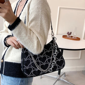 Heart Shape Embroidered Girl Shoulder Bag Woman Gothic Tote Canvas Bag