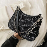 Heart Shape Embroidered Girl Shoulder Bag Woman Gothic Tote Canvas Bag