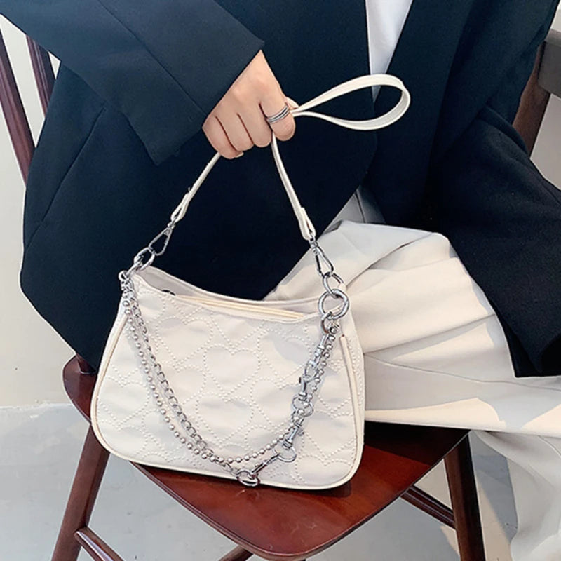 Heart Shape Embroidered Girl Shoulder Bag Woman Gothic Tote Canvas Bag