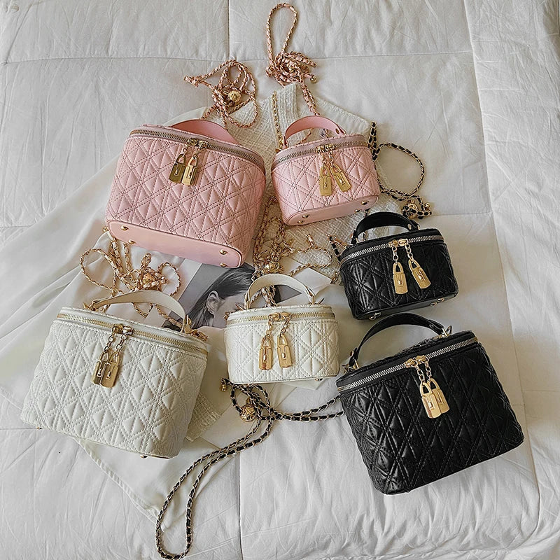 Square Box Bag Lingge Chain Shoulder Messenger PU Leather Female Bag