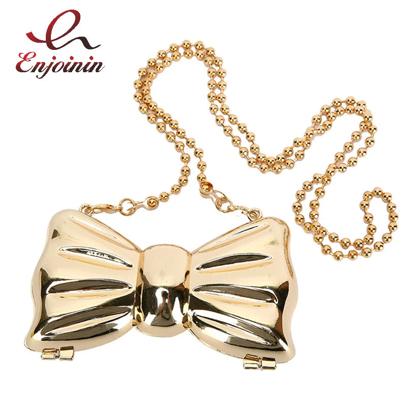 Metal Clutches Bow Shape Mini Evening Purse Silver Bags