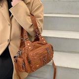 High Washed PU Leather Handbag Ladies Daily Bag