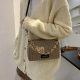 Houndstooth Shoulder Bag Women's Leather Crossbody Handbag