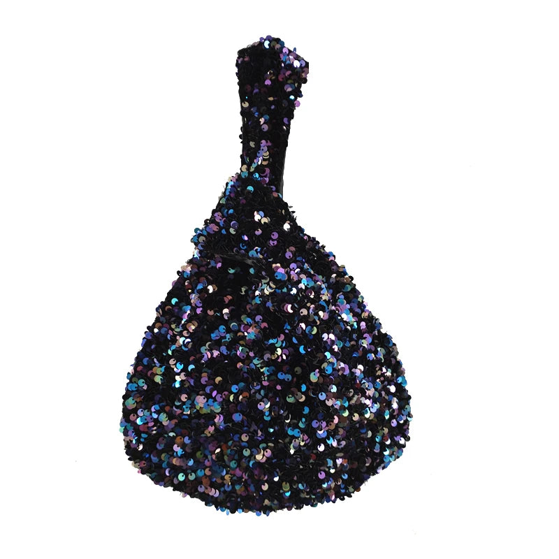 Japanese-style Knotted Wrist Bag Silver Sequins Small Handbag