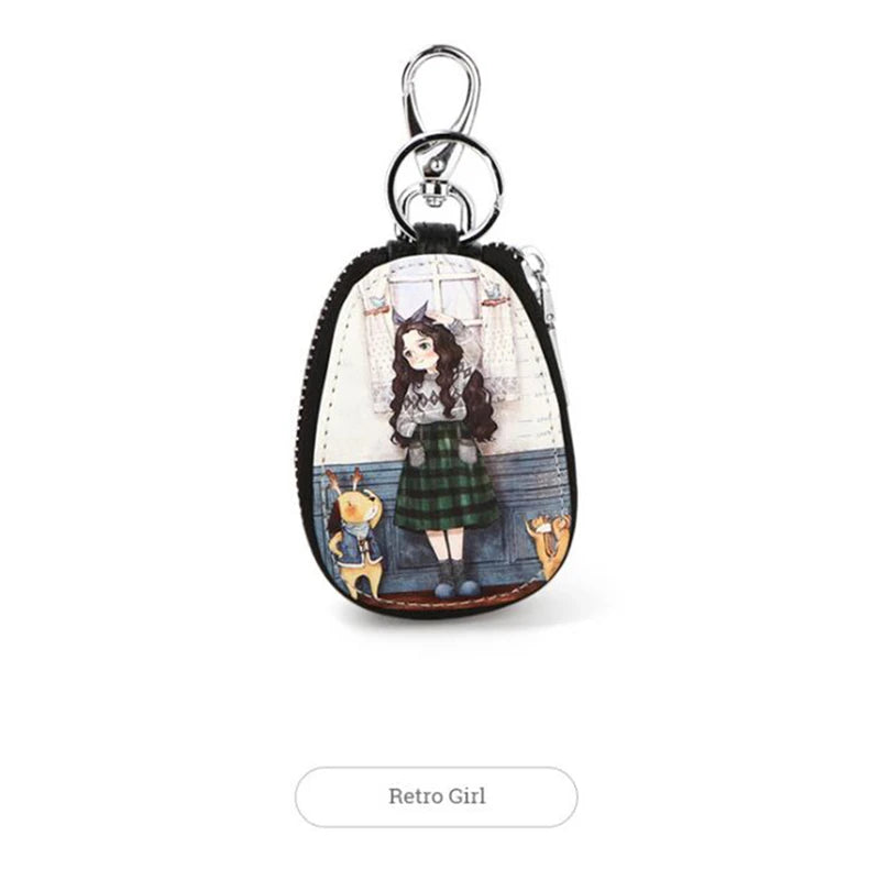 Cartoon Key Bag Women Girl Leather Key Wallet Zipper Key Holder