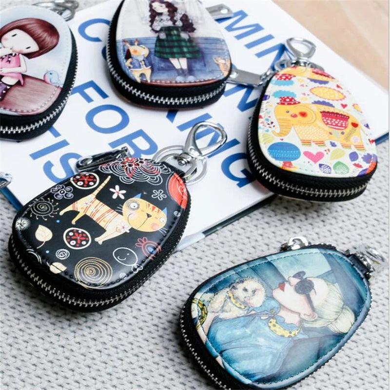 Cartoon Key Bag Leather Key Wallets Zipper Key Holder