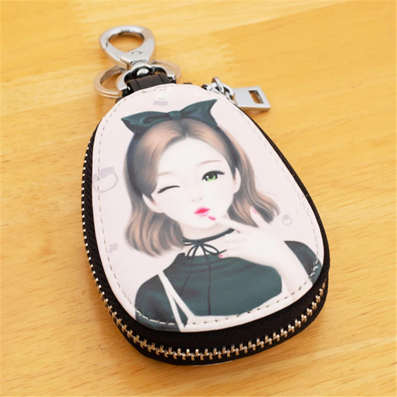 Cartoon Key Bag Women Girl Leather Key Wallet Zipper Key Holder