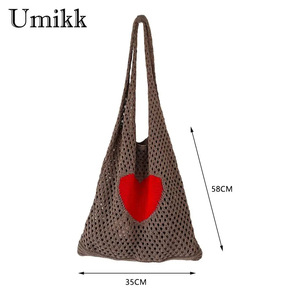 Knitted Shoulder Bags Casual Mesh Hollow Woven Handbag