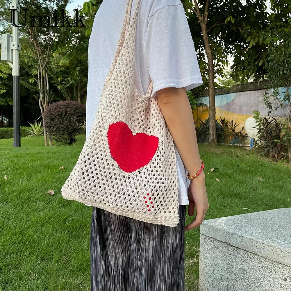 Knitted Shoulder Bags Casual Mesh Hollow Woven Handbag