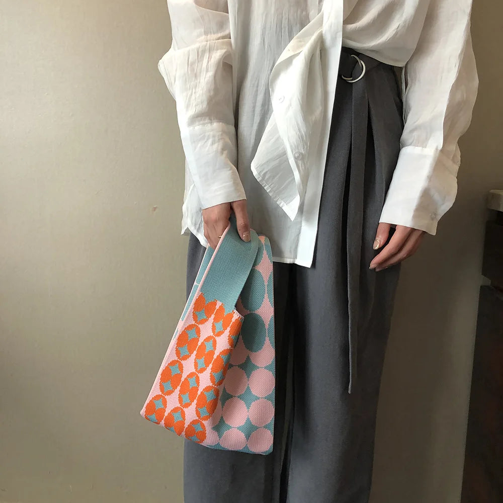 Sweet Heart Pattern Knitting Women Tote Shoulder Bag