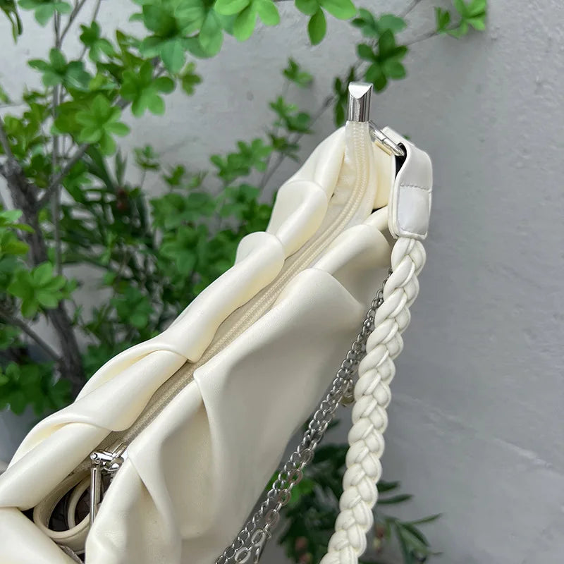 Chain Shoulder Bags for Women, Pleated Handbags Small Messenger Bags