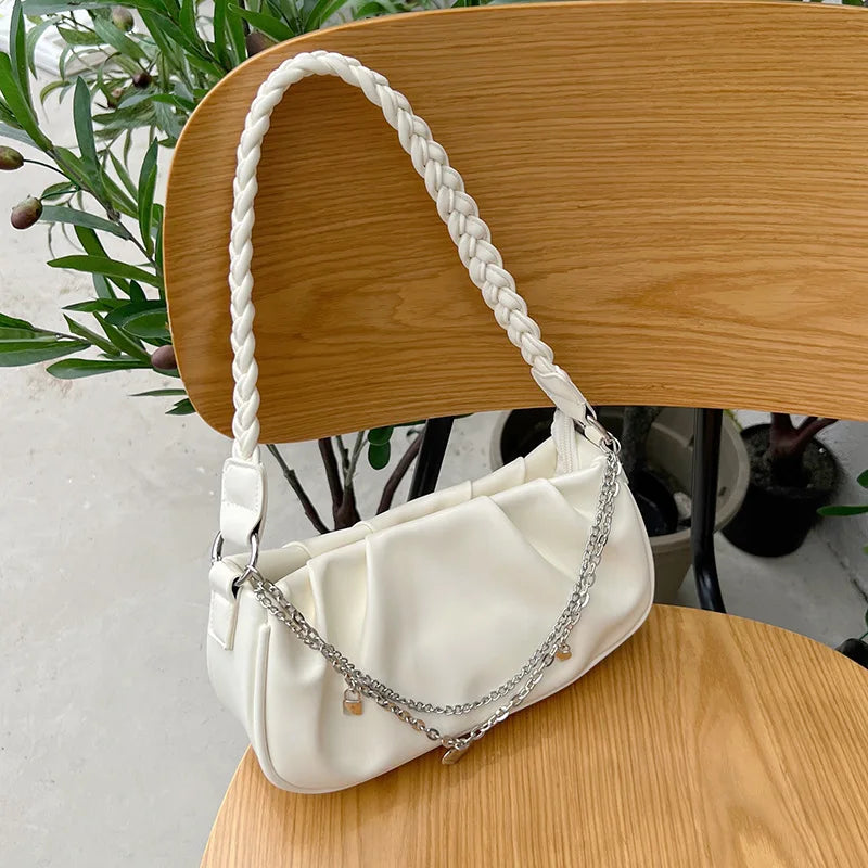 Chain Shoulder Bags for Women, Pleated Handbags Small Messenger Bags