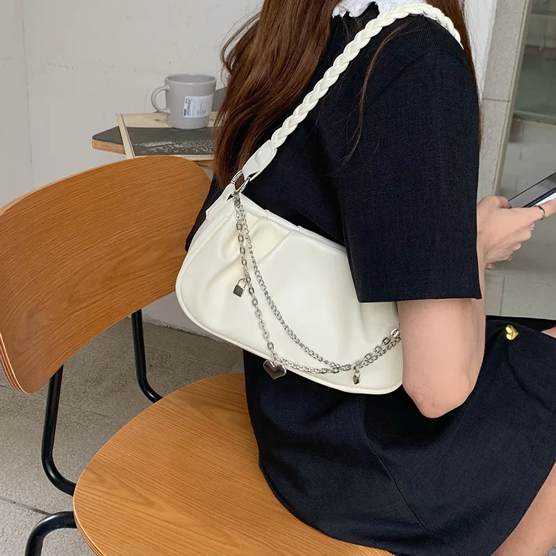 Chain Shoulder Bags for Women, Pleated Handbags Small Messenger Bags