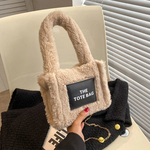 Plush Tote Bag Winter Shopping Crossbody Chain Shoulder Handbag
