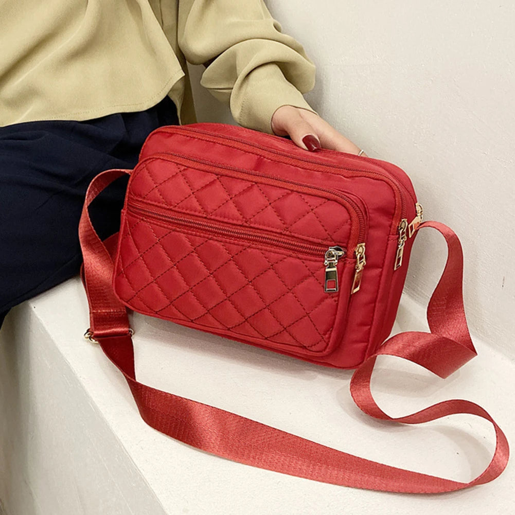 Canvas Checker Crossbody Bag Large Capacity Purse Handbags