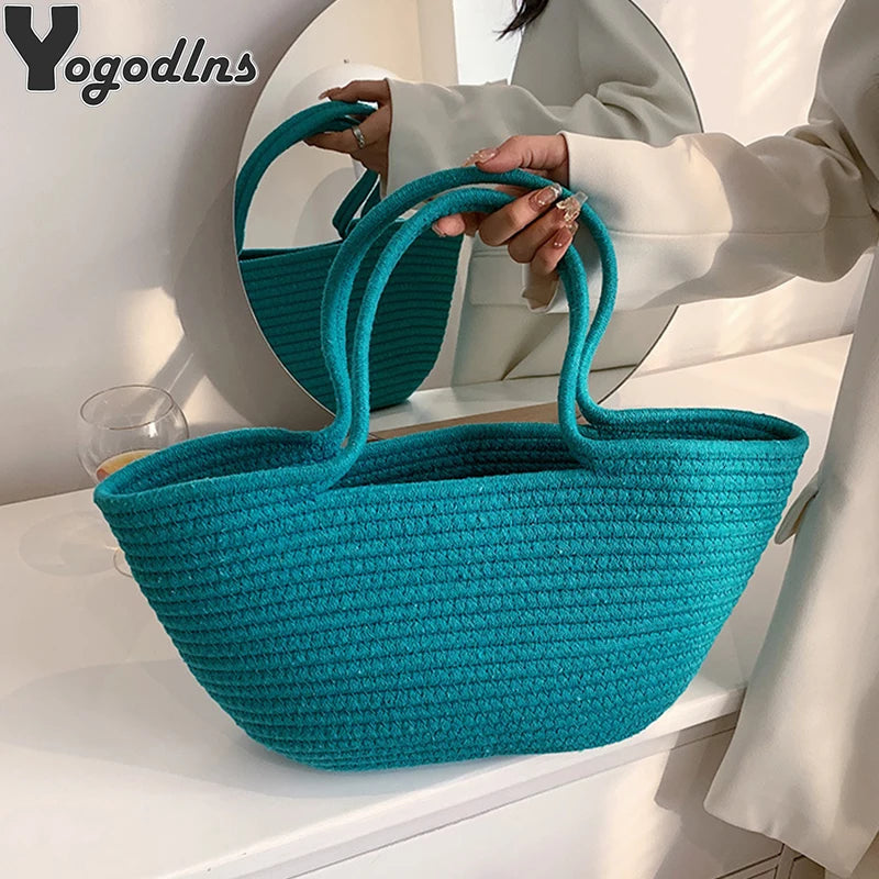 Large Capacity Retro Tote Bag Woven Beach Bag For Women Handbags