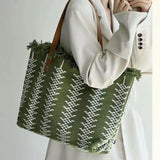 Large Tote Handbags Cotton Woven Shoulder Bags Tassel Shopper Purse