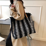 Large Tote Handbags Cotton Woven Shoulder Bags Tassel Shopper Purse