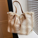 Large Tote Handbags Cotton Woven Shoulder Bags Tassel Shopper Purse
