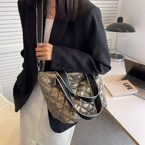 Quilted Women Tote Padded Handbags Shoulder Bags Nylon Down Cotton