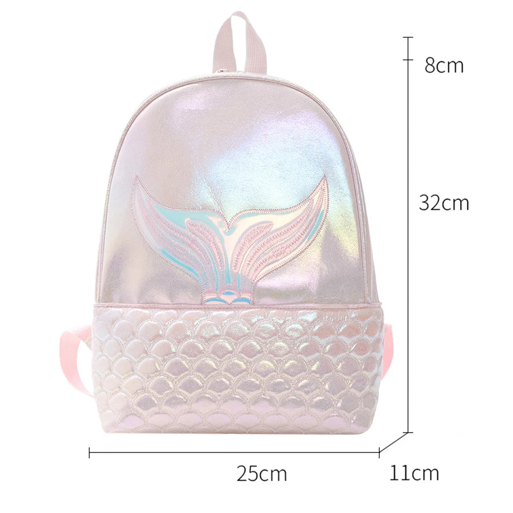 Cartoon Fish Tail Women Girls PU Leather Shoulder School Bag