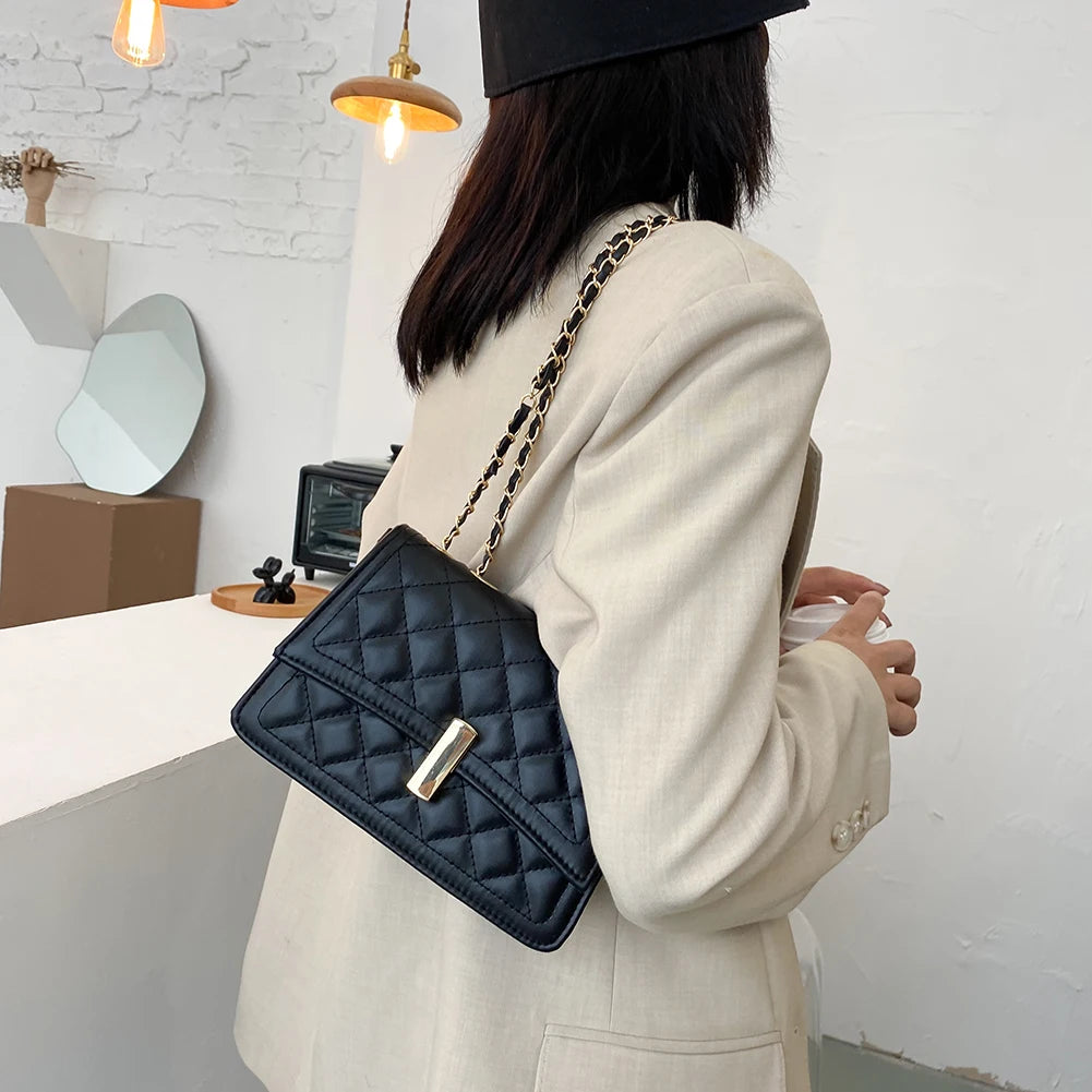Lattice Pattern PU Leather Messenger Bag Women Solid Casual Purse