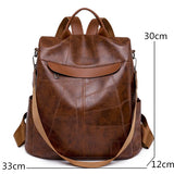 Anti-Theft Leather Backpack for Women Travel Rucksack