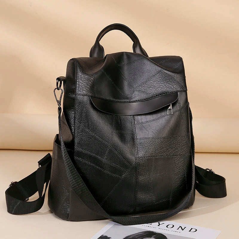 Anti-Theft Leather Backpack for Women Travel Rucksack