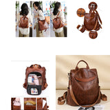 Anti-Theft Leather Backpack for Women Travel Rucksack