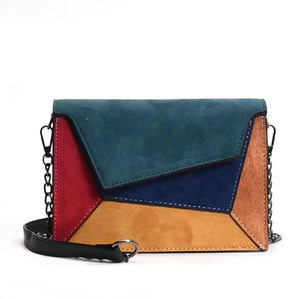 Leather Patchwork Women Messenger Bag Chain Strap Shoulder Bag
