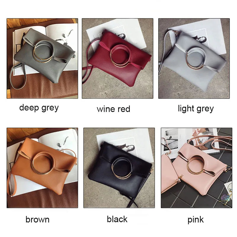 Leather Women Handbag Set Metal Handle Tote Shoulder Crossbody Messenger Clutch