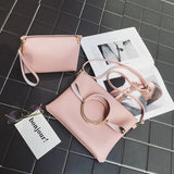 Leather Women Handbag Set Metal Handle Tote Shoulder Crossbody Messenger Clutch