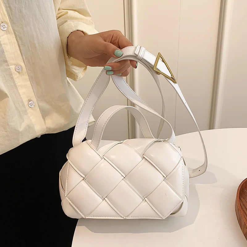 Leather Woven Crossbody Bag Small Square Totes Clutch