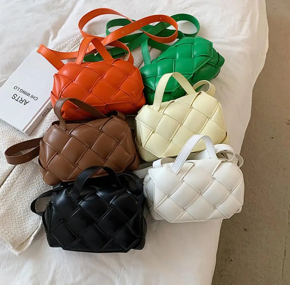 Leather Woven Crossbody Bag Small Square Totes Clutch