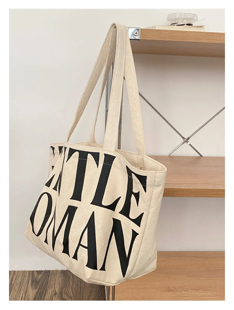 Pattern Canvas Shoulder Bag Large Capacity Women Shopping Handbag