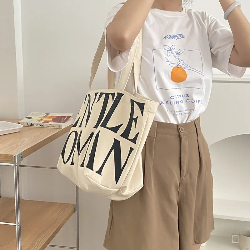 Pattern Canvas Shoulder Bag Large Capacity Women Shopping Handbag