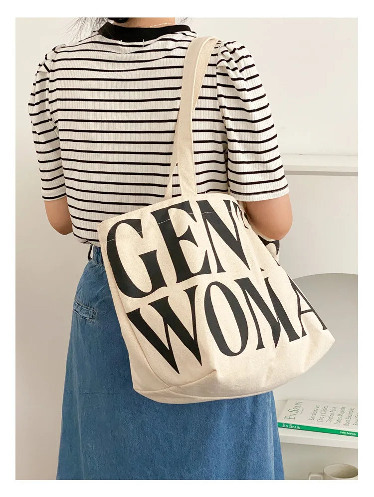 Pattern Canvas Shoulder Bag Large Capacity Women Shopping Handbag