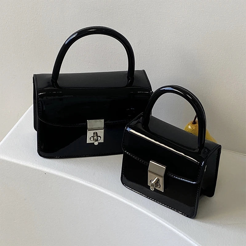 Small Square Shoulder Bag Patent Leather Chain Clutch Purse Handbag