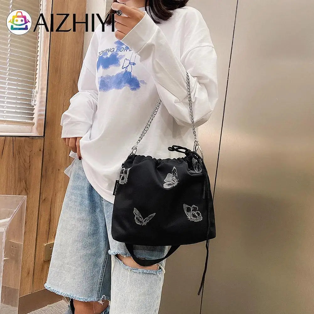 Luminous Butterfly Messenger Bag Chain Shoulder Pouch Nylon Crossbody Bag