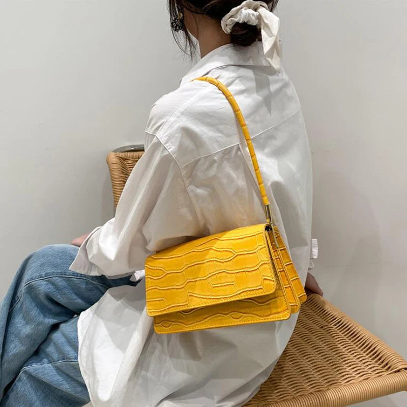 Stone Pattern Shoulder Bag Flap Ladies Hand Bags