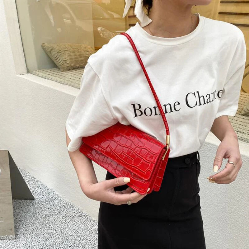 Stone Pattern Shoulder Bag Flap Ladies Hand Bags