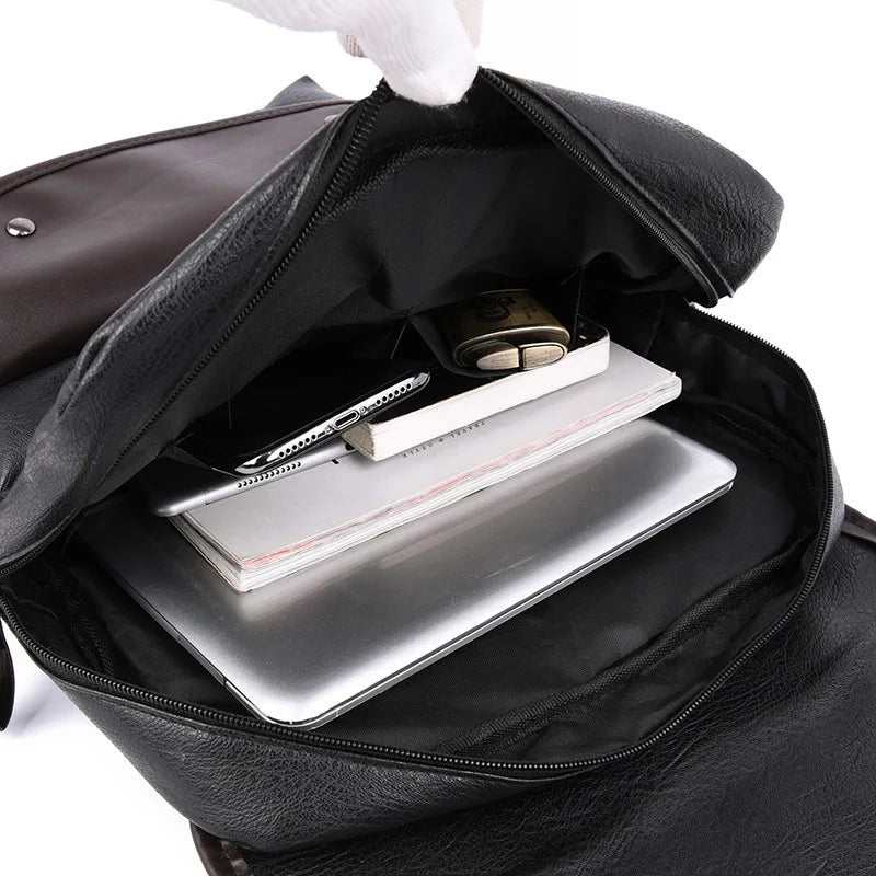 Men's Large-capacity PU Backpack School Laptop Travel Bag