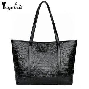 Casual Crocodile Leather Tote Bag Large Capacity Ladies Shopping Handbag